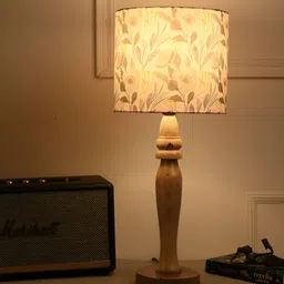 green girgit White Printed Wood Quirky Cylindrical Shaped Table Lamp-28