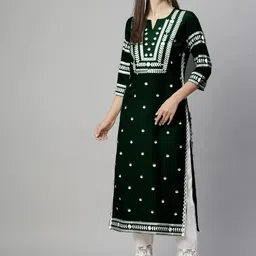 Anushansa Women Floral Embroidered Chikankari Kurta-picture-57