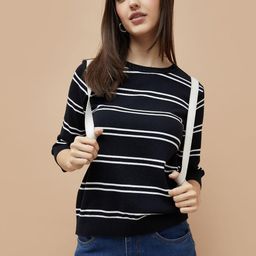 Fame Forever by Lifestyle Striped Round Neck Cotton Pullover-image-32