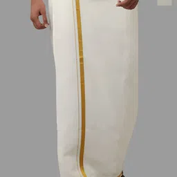 Viveagham Men Pack of 2 Single Layer Dhotis with Zari Border-13