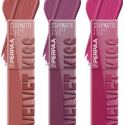 PERPAA Set of 3 Velvet Kiss Waterproof Matte Liquid Lipstick -3.5 ml Each -Shades 05-06-08-84