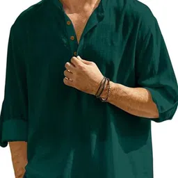 EdinWolf Men India Slim Fit Band Collar Solid Cotton Casual Shirt-43