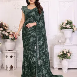 Nirmohi Fashion Floral Printed Embellished Georgette Saree With Unstitched Blouse Piece-image-49