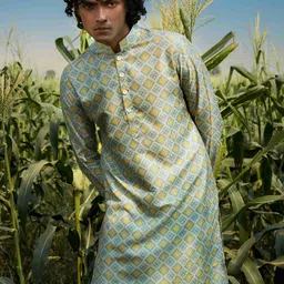Eleven Brothers Geometric Printed Mandarin Collar Straight Kurta With Pyjamas-picture-5