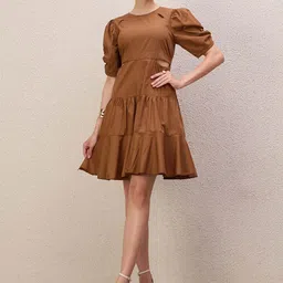 Antheaa Women Puff Sleeve Layered Fit & Flare Dress-image-78