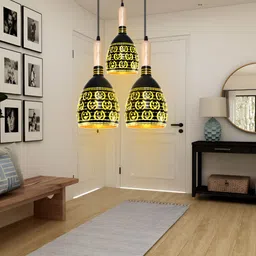 KINIS Black & Beige Textured Bell Quirky Aluminium Ceiling Lamp-13