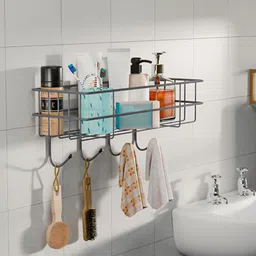 Myntra Elegant Homes White Self Adhesive Bathroom Caddy With Drill Screws & 4 Hooks-31