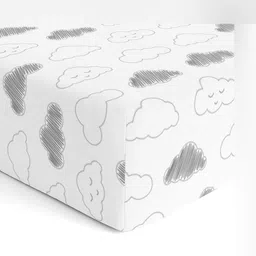 The White Cradle White & Grey Clouds Printed 120 TC Cotton Fitted Crib Bedsheet-image-89