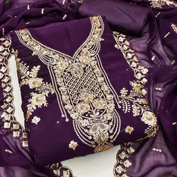 SHADOW & SAINING Floral Embroidered Zari Georgette Unstitched Dress Material-image-67