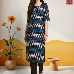 HERE&NOW Selection Of 2 Chevron Printed Round Neck Straight Kurtas-picture-32
