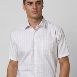 Van Heusen Men Spread Collar Grid Tattersall Checked Cotton Formal Shirt-image-49
