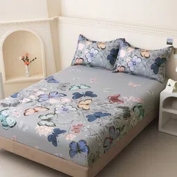 Story@home Talespun Grey Floral Printed Microfiber 300 TC King Bedsheet Set 2.5 x 2.7 m-5