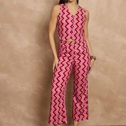 all about you Zig Zag Chevron Printed Sleeveless V-Neck Waist Coat With Trousers-image-5