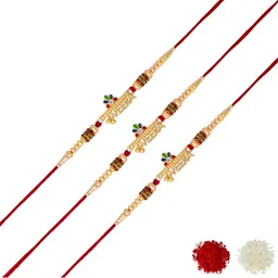 MEIRA JEWELLERY Set Of 3 Rakhi With Roli Chawal & Greeting Card-image-83