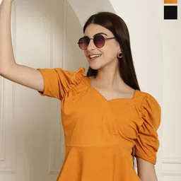 Metronaut Pack Of 2 Puff Sleeve Peplum And Regular Top-image-88