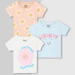 max Girls Pack of 3 Typography Printed Round Neck Cotton T-shirts-image-37