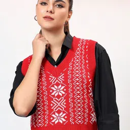 Kotty Women Printed Crop Sweater Vest-image-19