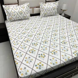 Pure Decor Multicoloured & Multicoloured Floral 330 TC Queen Bedsheet with 2 Pillow Covers-picture-36