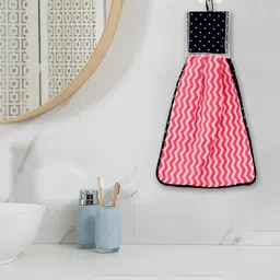 Kuber Industries Pink & White Zig Zag Washbasin Hanging Kitchen Towel With Ties-57