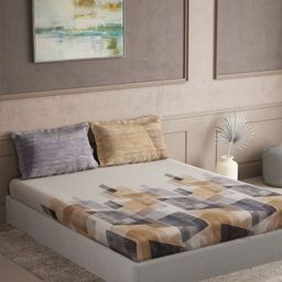 DDecor Purple & Beige Geometric 144 TC Bedsheet with 2 Pillow Covers-picture-12