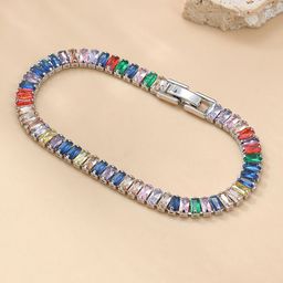 MEENAZ Stainless Steel Silver-Plated American Diamonds Studded Anti Tarnish Link Bracelet-image-12