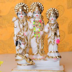 GW CREATIONS White & Gold-Toned Lord Ram Darbar Marble Religious Idol Showpiece-image-35