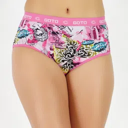 GOTO Pack Of 2 Printed Hipster Briefs nylon print outer elastic Red-Pink 2ps image 3