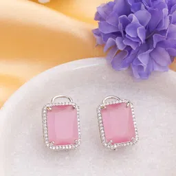 Manikya Rhodium-Plated American Diamond Studded Square Shaped Studs-13