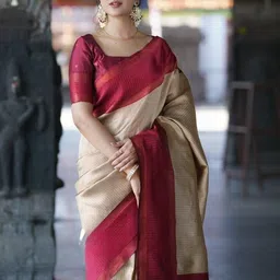 GHAN SALS Cream Silk Blend Woven Design Sarees-picture-38