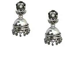 FURE Oxidised Silver-Plated Kundan Dome Shaped Jhumkas-21