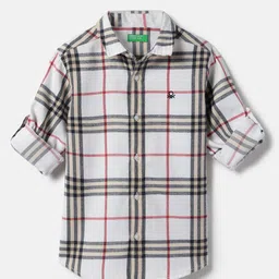 United Colors of Benetton Boys Spread Collar Tartan Checked Roll-Up Sleeves Shirt-picture-48