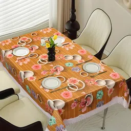 LooMantha Brown Floral Waterproof Plastic 6-Seater Table Cover-image-34
