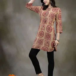 Nayam By Lakshita Rust Ethnic Motifs Printed Thread Work Thread Work Kurti image 4