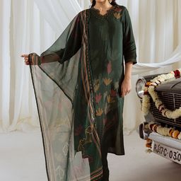 KALINI Women Floral Printed Regular Sequinned Kurta with Trousers & With Dupatta-2