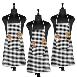 Kuber Industries Pack Of 3 Black & White Checked Cotton Front Pocket Aprons-47