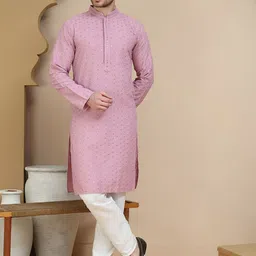 Jompers Geometric Embroidered Mandarin Collar Sequinned Straight Kurta With Pyjamas-picture-14