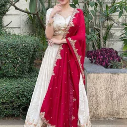 Trendmalls Embroidered Sequinned Semi-Stitched Lehenga & Unstitched Blouse With Dupatta-image-14