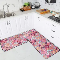 Kuber Industries Pink 2 Pieces Anti-Slip & Absorbent Kitchen Floor Mat-51
