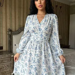 HERE&NOW Women Floral Printed Fit and Flare Dress-image-12