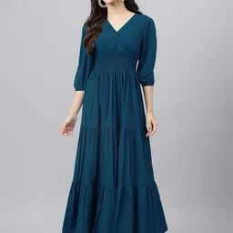 Vastani Enterprise Women's V Neck Solid Maxi Dress-image-60