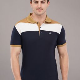 MEGHZ Men Striped Polo Collar Slim Fit T-shirt-image-78