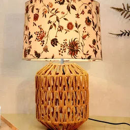 Homesake White Printed Metal Industrial Cylindrical Shaped Table Lamp with Bulb-97
