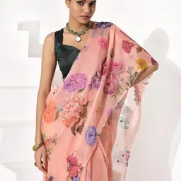 Mitera Floral Mirror Work Organza Saree-image-23