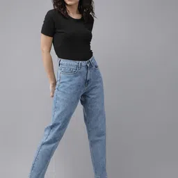 Roadster Women Blue Boyfriend Fit High-Rise Acid Wash Stretchable Jeans-30