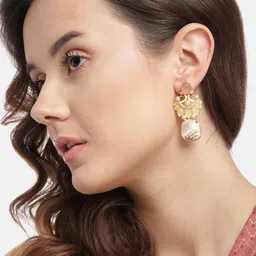 Anouk Gold-Plated Artificial Stone Studded & Pearls Beaded Contemporary Drop Earrings-image-88