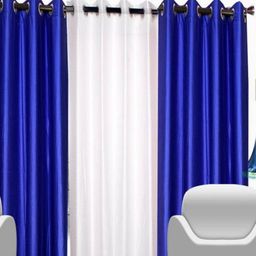 BELLA TRUE White & Blue 3 Pieces Eyelet Fitted Door Curtains-image-23