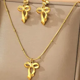 Jewels Galaxy Gold-Plated Anti Tarnish Bow Jewellery Set-35