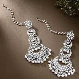 Peora Silver-Plated Kundan Studded & Beaded Contemporary Oxidised Drop Earrings-17