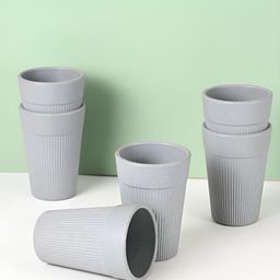 eha Grey 6 Pieces Striped Matte Cups - 350 ml Each-image-80