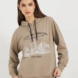 Styli Women Oversized Fit Longline Graphic Print Hoodie-image-71